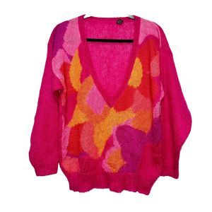 Vintage Renee Tener for Jeanne Pierre Pink Orange Mohair Sweater Womens Size M
